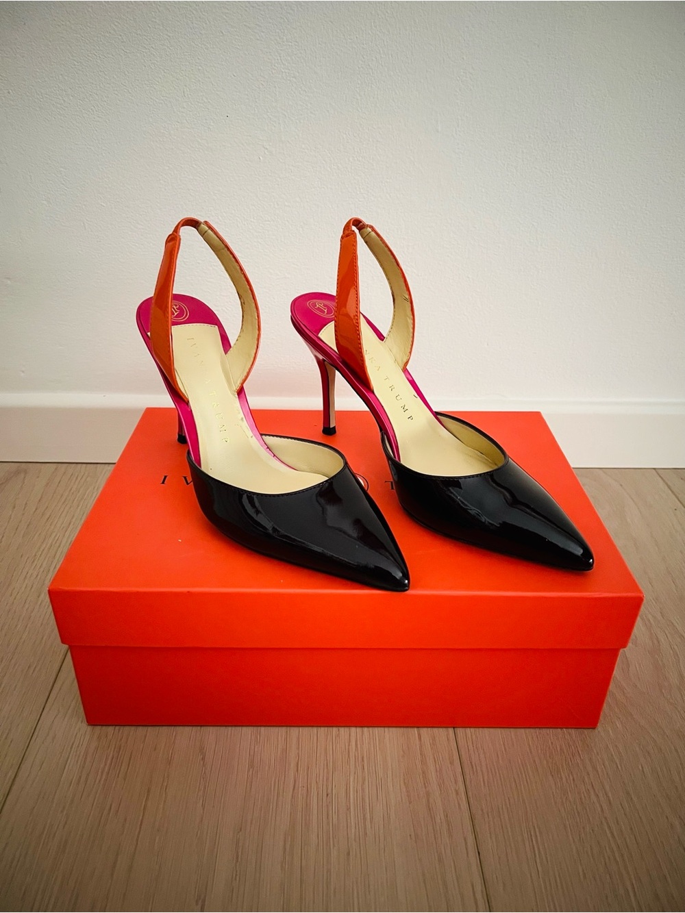 Ivanka Trump Delmar Multi Patent Slingback Pumps with Pink & Orange Accents